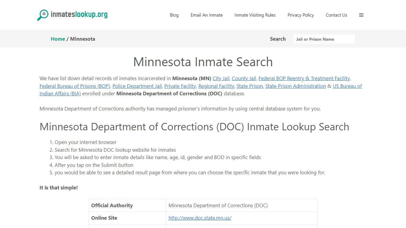 Minnesota Inmate Search - Inmates lookup